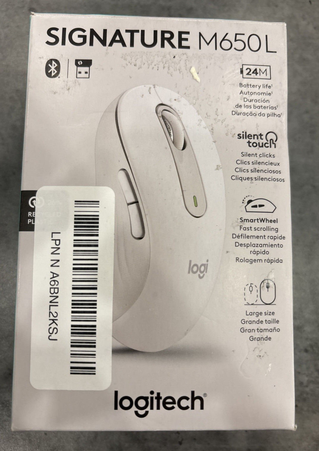 Logitech Signature M650 L Wireless Mouse White Bluetooth/USB  910-006233