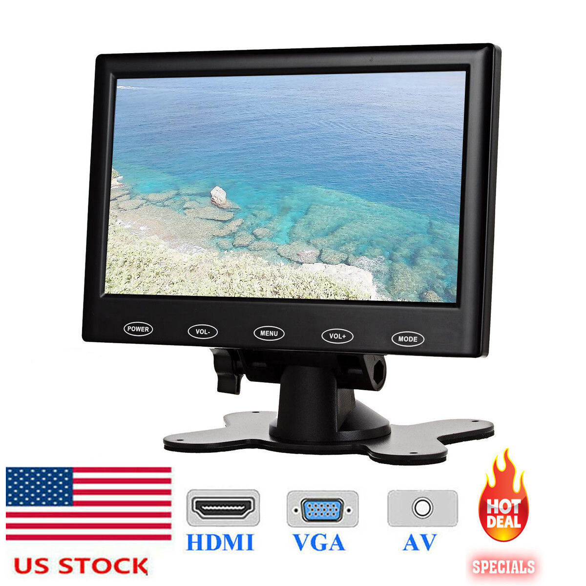 Portable Monitor 7 inch LCD Display Screen with AV VGA HDMI Input for PC DSLR