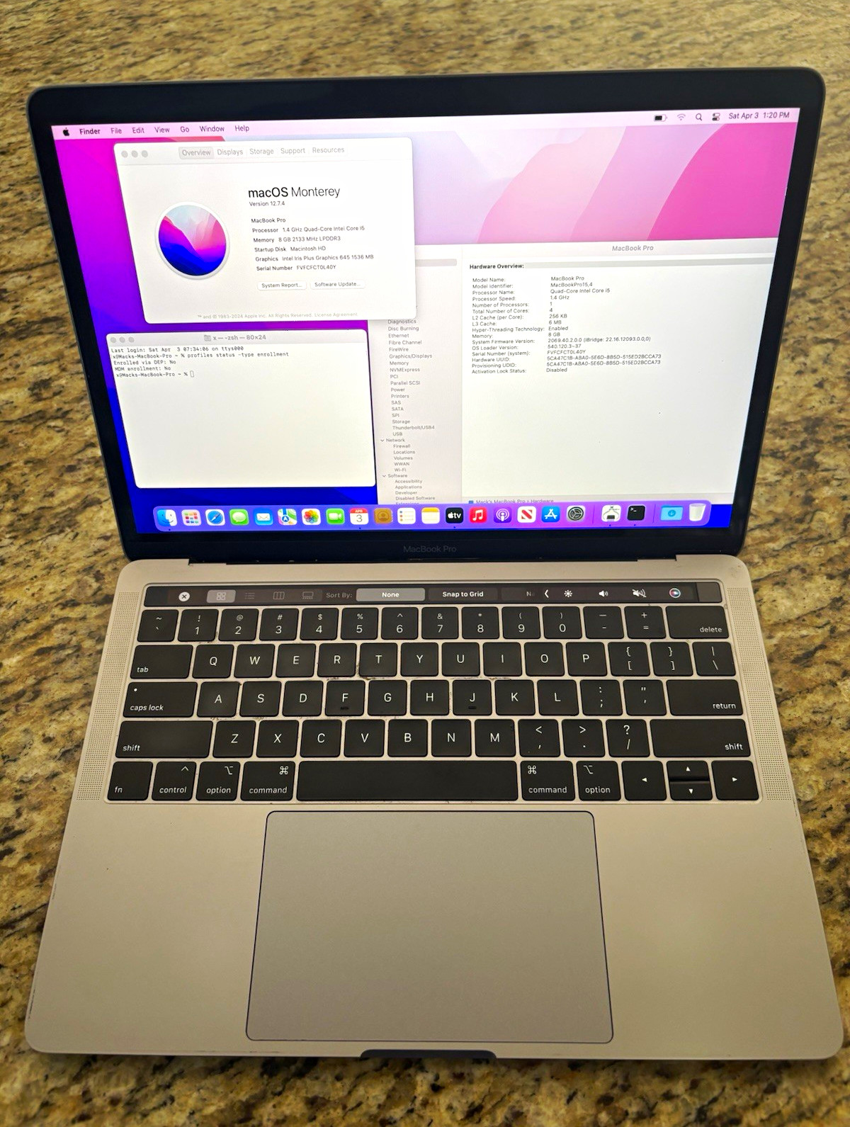 Apple MacBook Pro A2159 13in (2019) i5 1.4GHz 8GB 256GB Monterey - unlocked