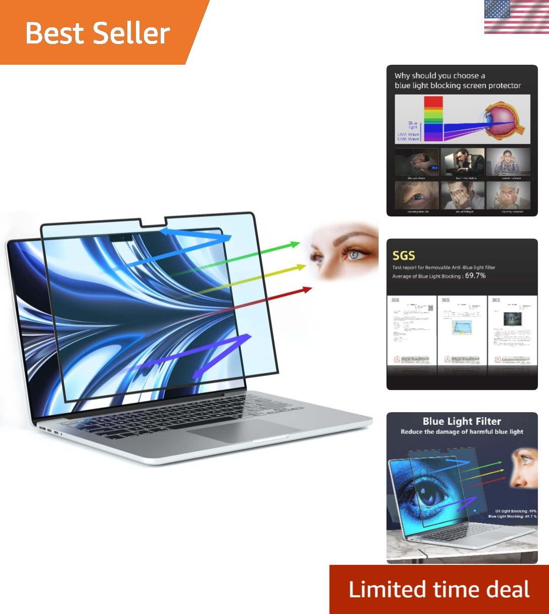 13.6" MacBook Air Anti-Blue Light Screen Protector with 100% Bubble-Free Install