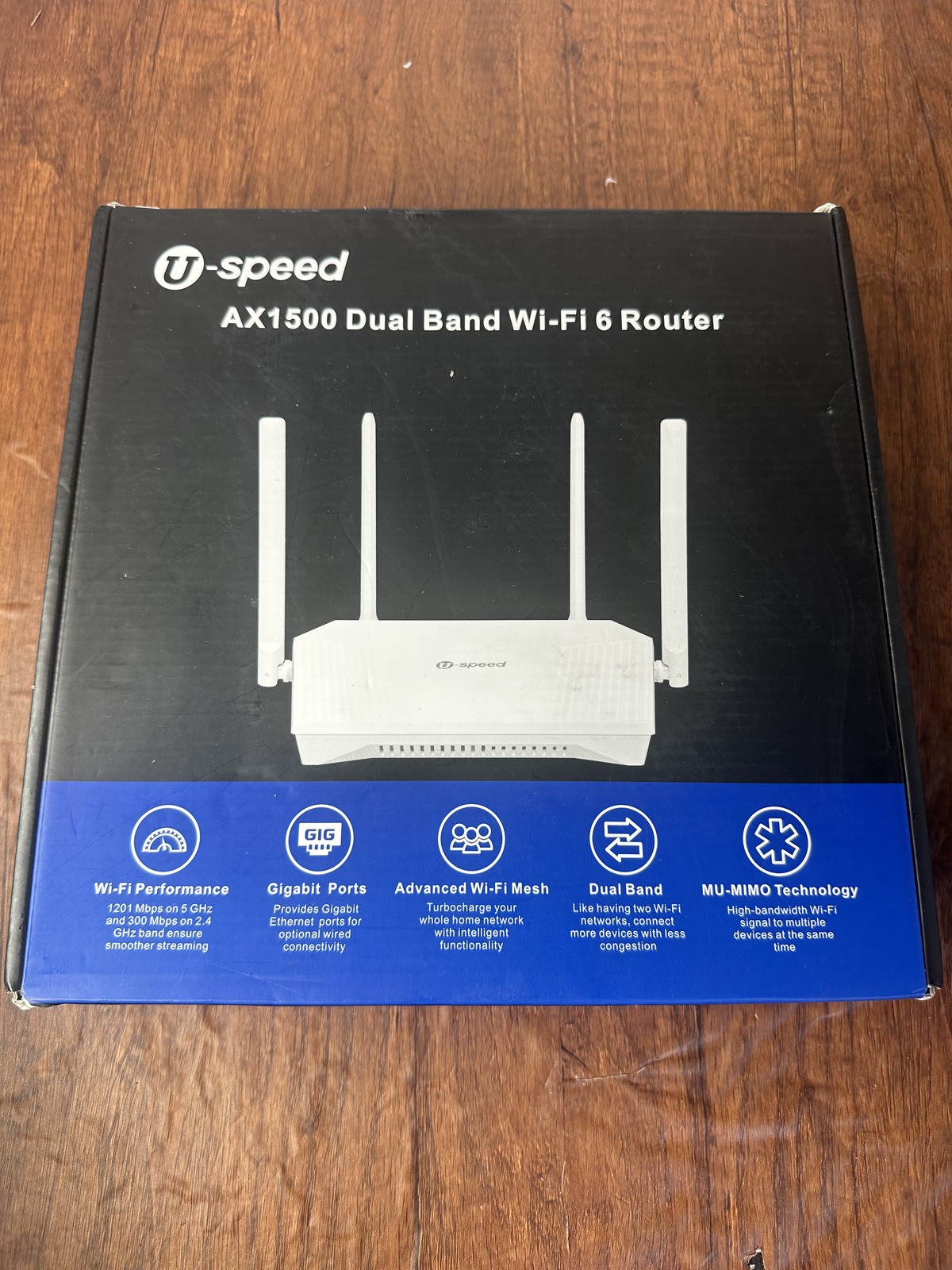 U-speed AX1500 Dual Band Wi-Fi 6 Router Gigabit Mesh MU-MIMO 4 Antenna Open Box