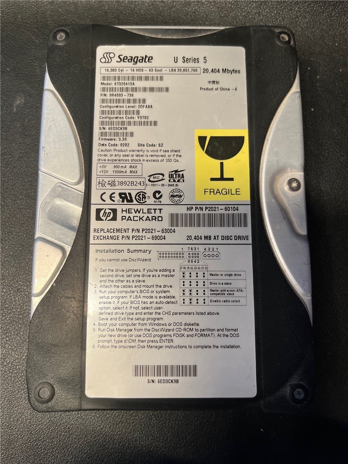 Seagate U Series, 5 ST320413A, 20.4GB, 3.5" IDE PATA Hard Drive, HDD HP OEM