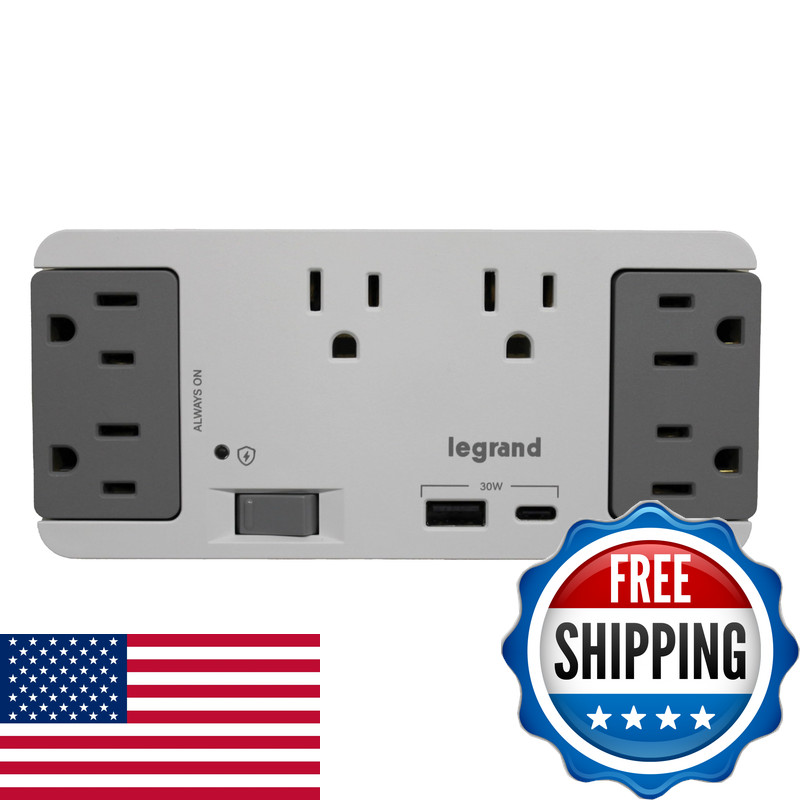 On-Q 6 Outlet Enclosure Surge Protector One Usb-A And One Usb-C Ac1062