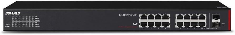 Buffalo BS-GS2016P/HP Smart/PoE Switch for Business Use, 16 Ports Black New