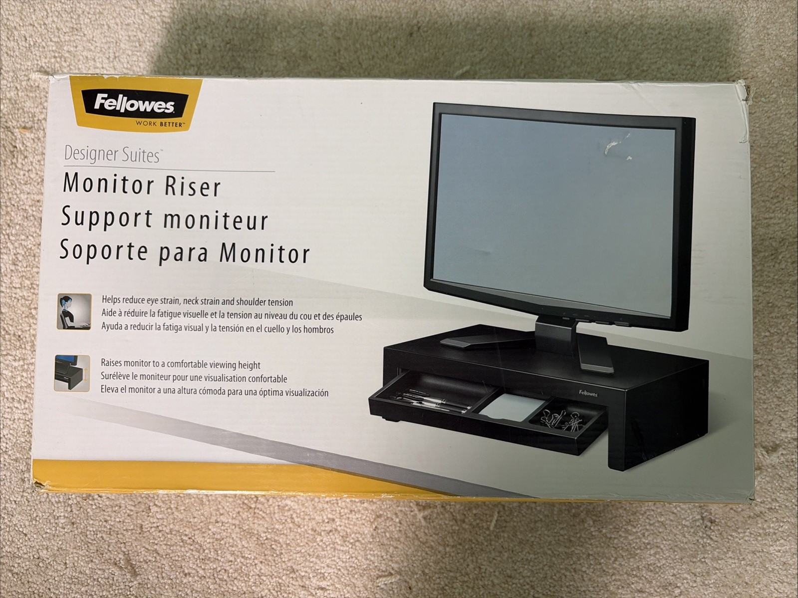Fellowes Office Suites Monitor Riser CRC80381 Adjustable Height with Drawer