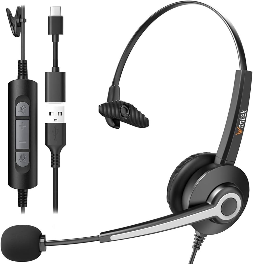 Wantek A681 Wired Headset Microphone USB For Call Centre Home Working Laptop PC