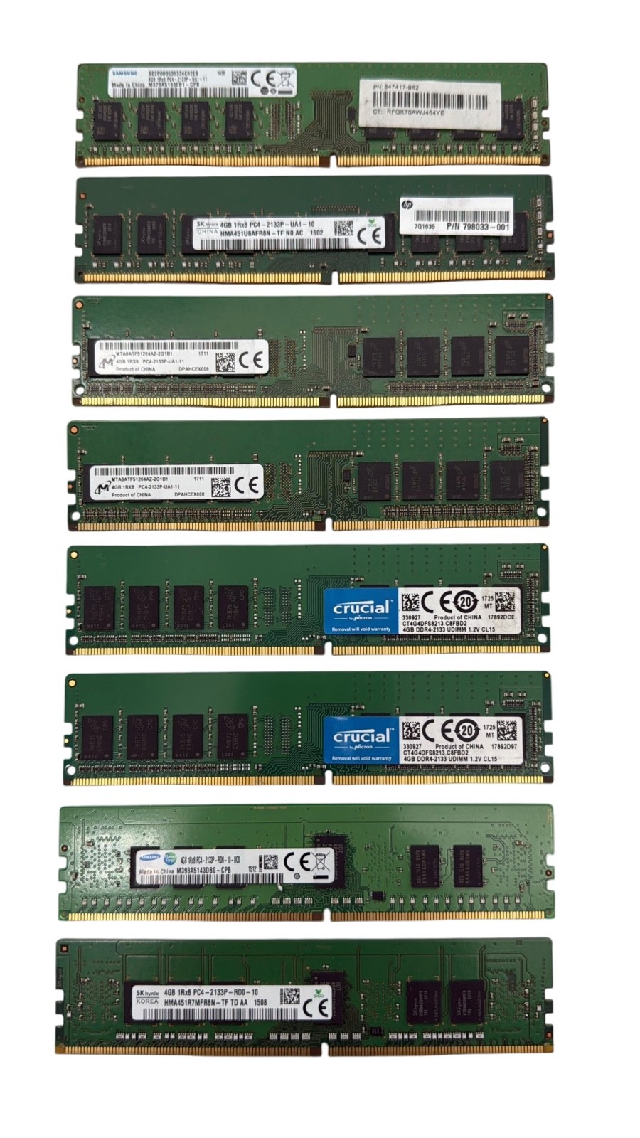 Lot of 8 Major Brand 32GB 9x4GB PC4-17000 DDR4-2133P  DIMM Desktop Memory RAM