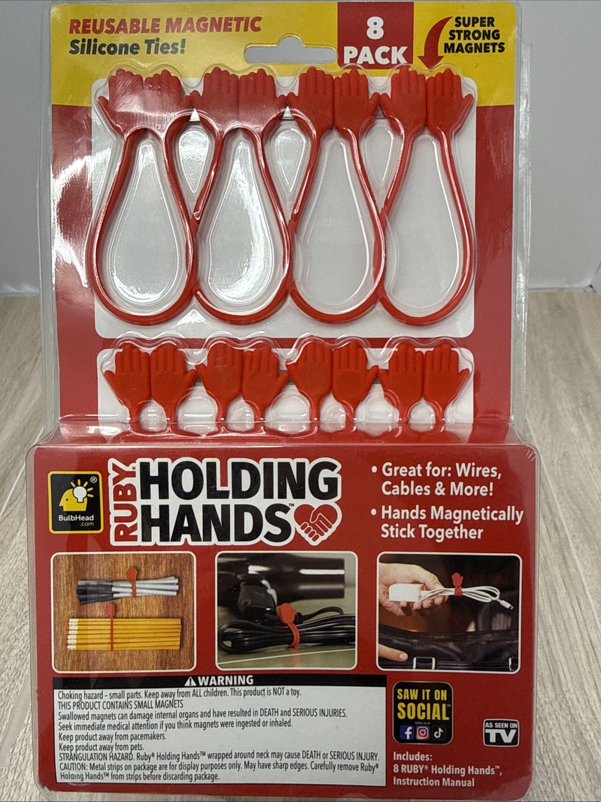 Ruby Holding Hands Reusable Magnetic Silicone Ties 8 Pack Cable Organizer