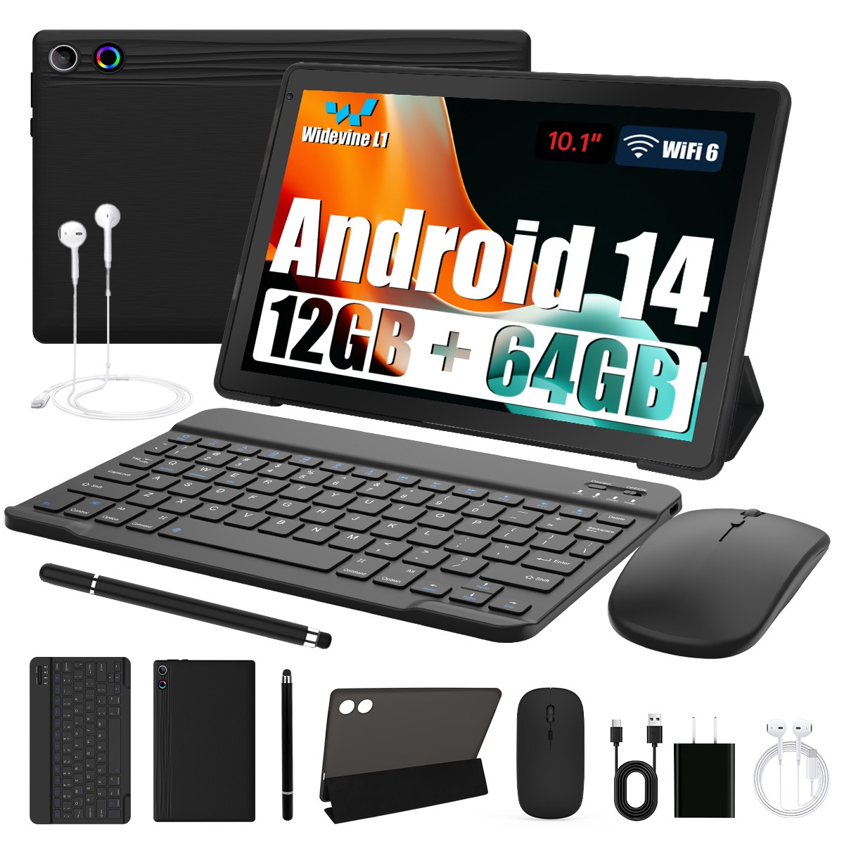 Tablet, 10.4 Inch Android 14 Tablets, 12GB RAM+64GB ROM (TF 1TB) with Octa-Core