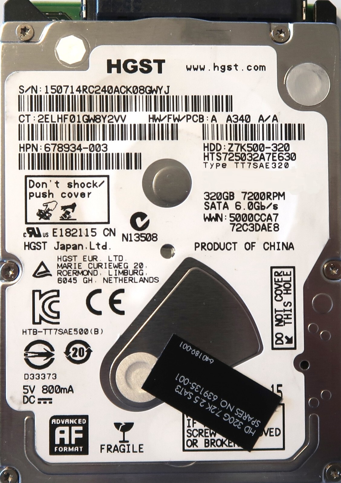 Hitachi HTS725032A7E630 678934-003 7200rpm 6Gb/s 32mb Z7K500-320 2.5 320gb Sata
