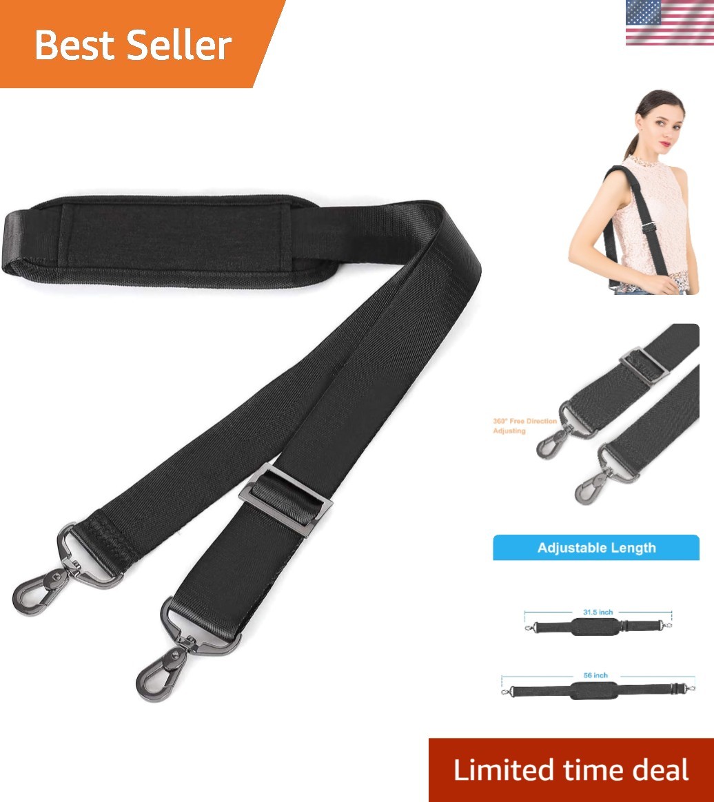 Durable 56 Inch Adjustable Shoulder Strap with Non-Slip Surface & Swivel Hooks