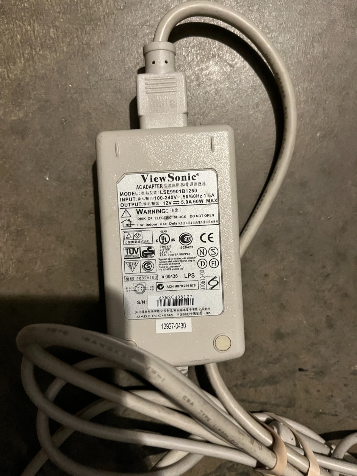 View Sonic LSE9901B1260 100-240 V  12V 5A 60W AC Power Adapter