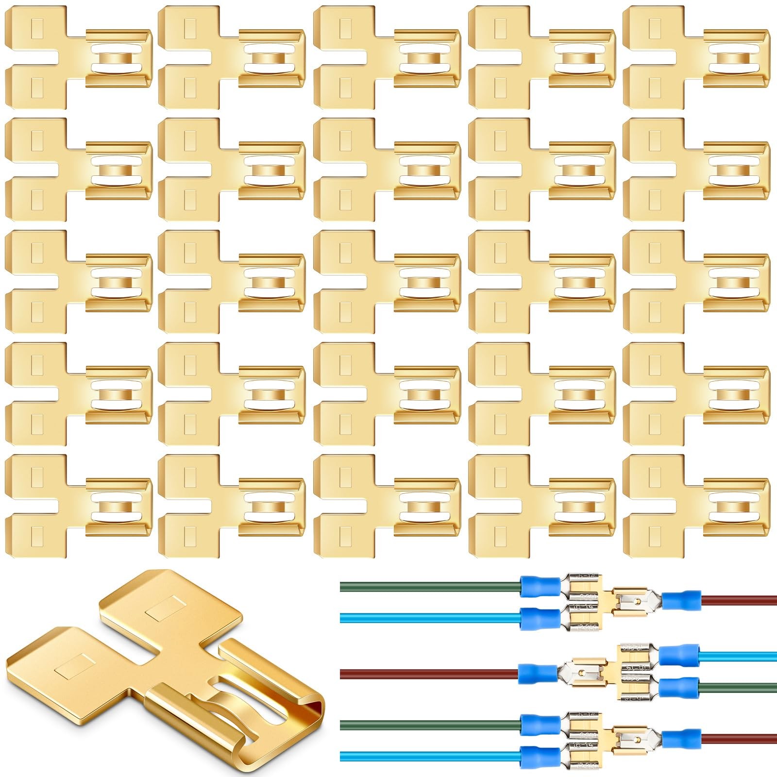 Tandefio 25 Pcs Double Piggyback Spade Connector Quick Disconnect Adapter Gold