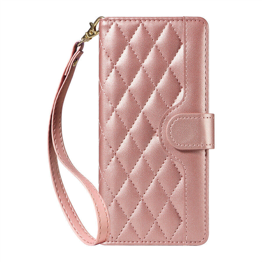 Luxury Leather Strap Grid Wallet Cover Case For 17 16 15 13 14 12 11 Pro Max XR