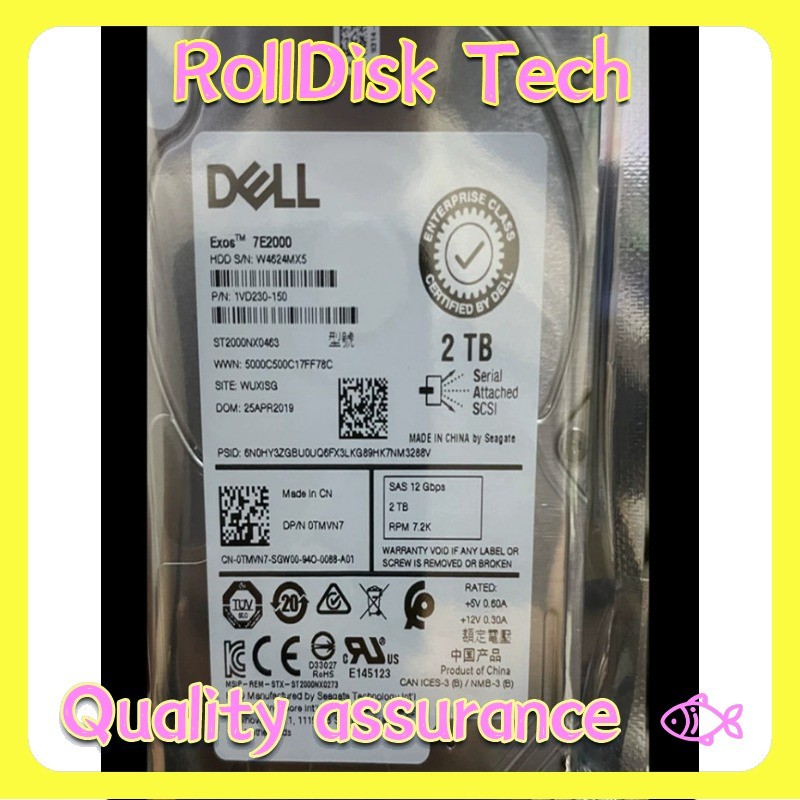 New Dell 0TMVN7 TMVN7 2TB ST2000NX0463 7.2K SAS 2.5" SFF 12Gb HDD No Tray 0 Hour