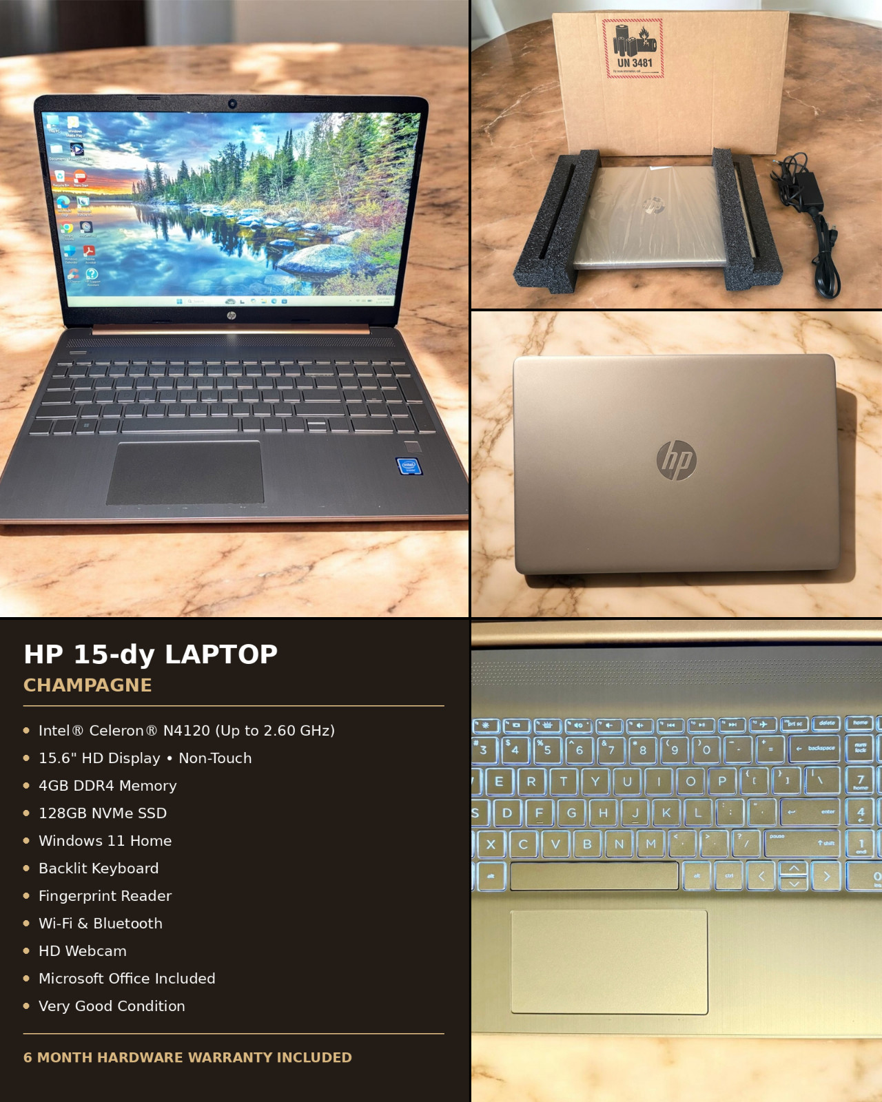 HP 15.6" Laptop Intel N4120 Windows 11 Champagne/Gold Backlit Keyboard
