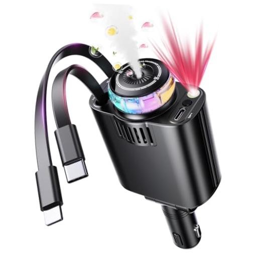 5 in 1 Retractable USB C Car Charger Fast Charge Aromatherapy Starry Drak Black