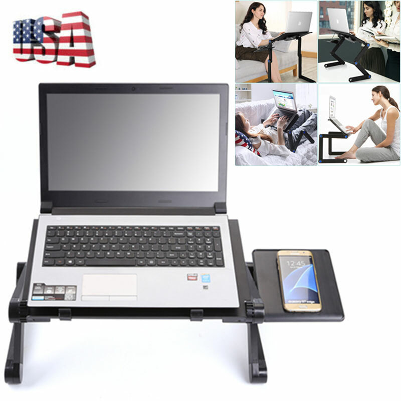 360° Adjustable Foldable Laptop Table Stand Lazy Sofa Desk Tray W/Cooling Fan