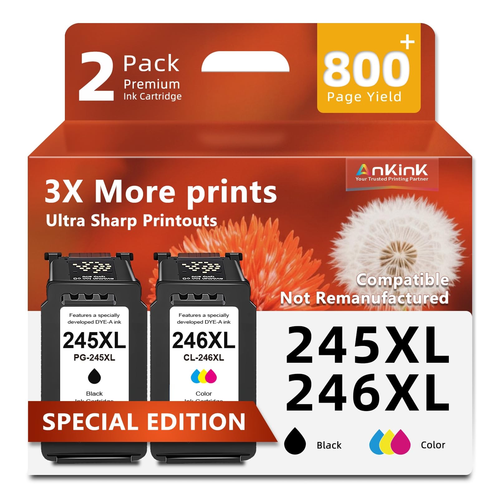 Ankink 245XL 246XL Black Color Compatible Ink for Canon PG 245 CL 246 XL