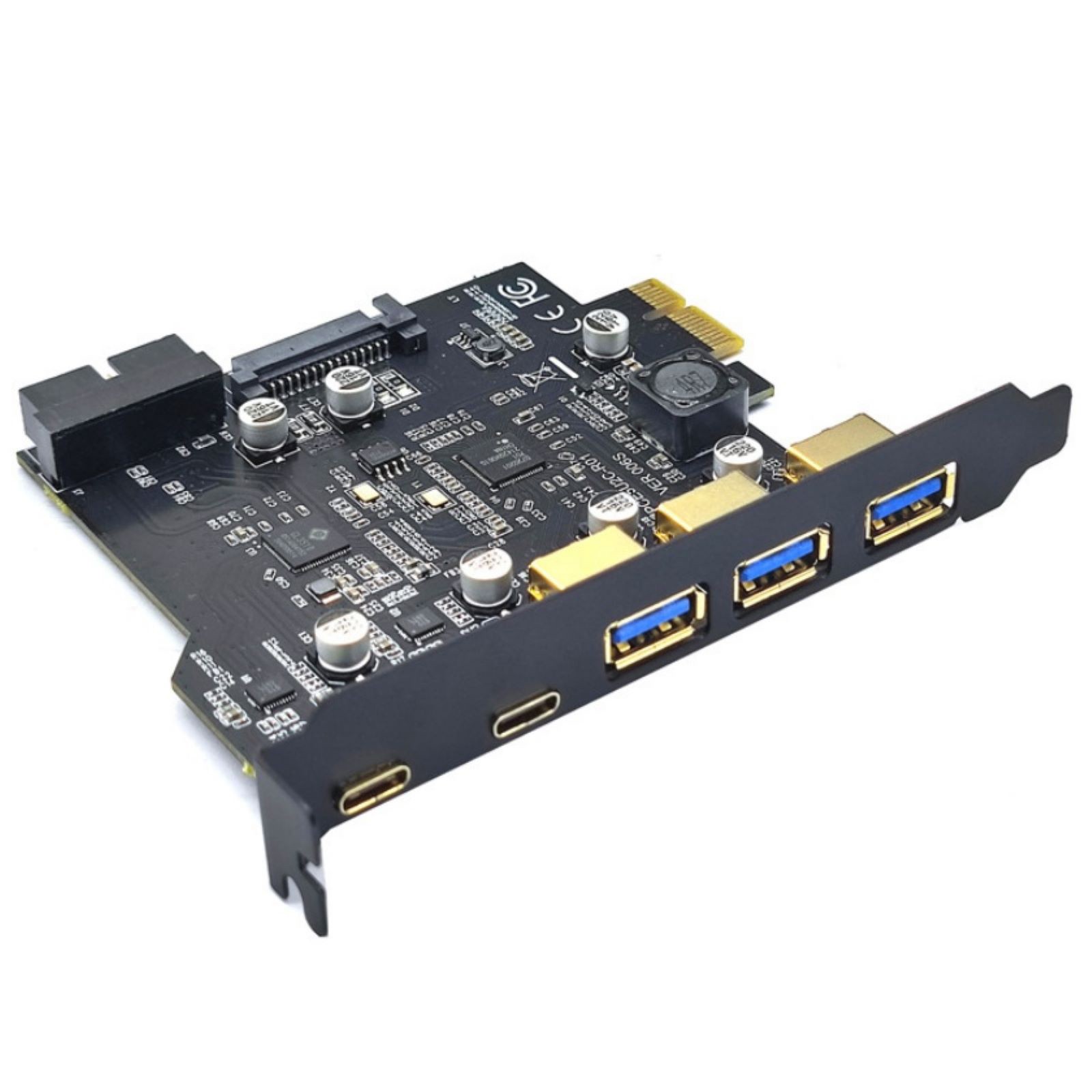 USB 3.2 GEN1 PCIE Expansion Card 5-Port 2*Type-C 3*USB-A 19-Pin Adapter 5Gbps