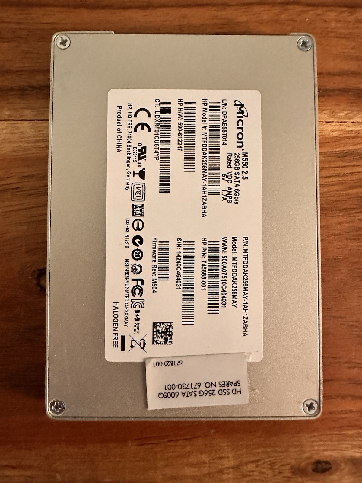 Micron M550 256GB 6Gb/s 2.5" SSD Solid State Drive MTFDDAK256MAY