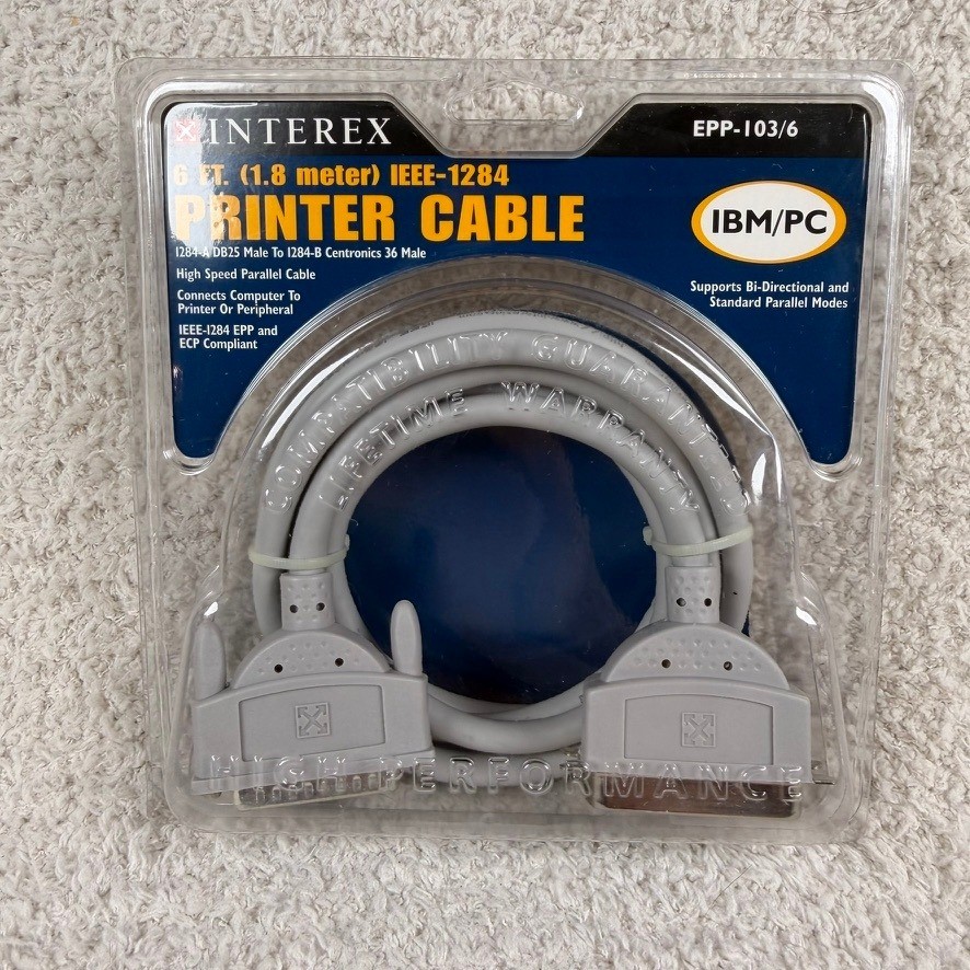 Interex EPP-103/6 6ft IEEE-1284 Parallel Printer Cable DB25 to Centronics 36 M