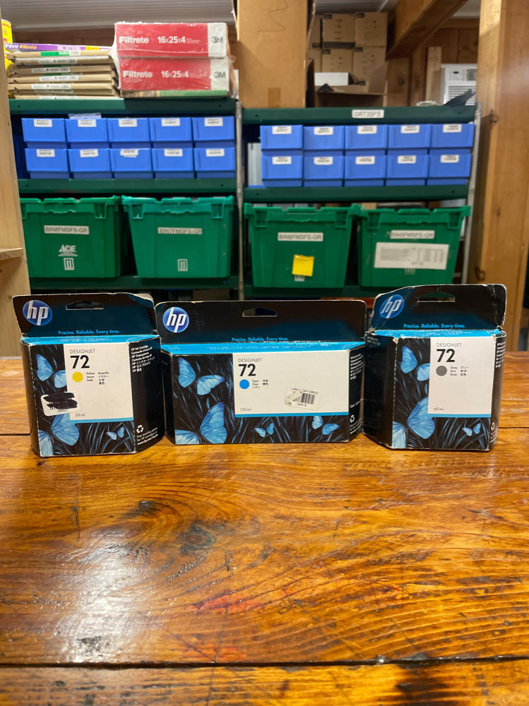 HP 72 Ink Cartridges Gray Cyan & Yellow Original C9400A C9401A C9371A Exp. 2012