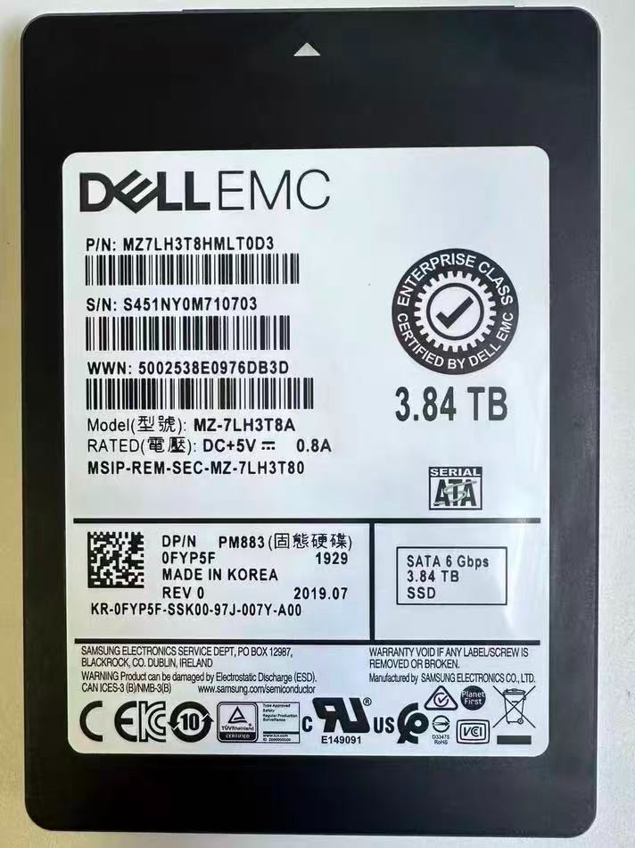 FYP5F Dell Samsung PM883 3.84TB SATA 6Gb/s RI 2.5'' SSD 0FYP5F MZ7LH3T8HMLT03