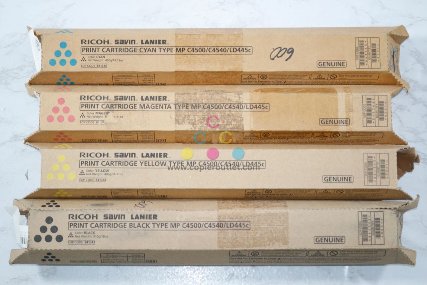 4 Cosmetic OEM Ricoh MP C4500,C4540,LD445C CMYK Toners 841342,1343,1344,1345
