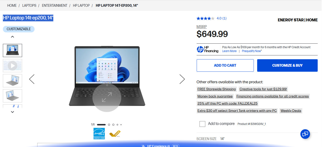 BRAND NEW HP Laptop 14t-ep200, 14", black