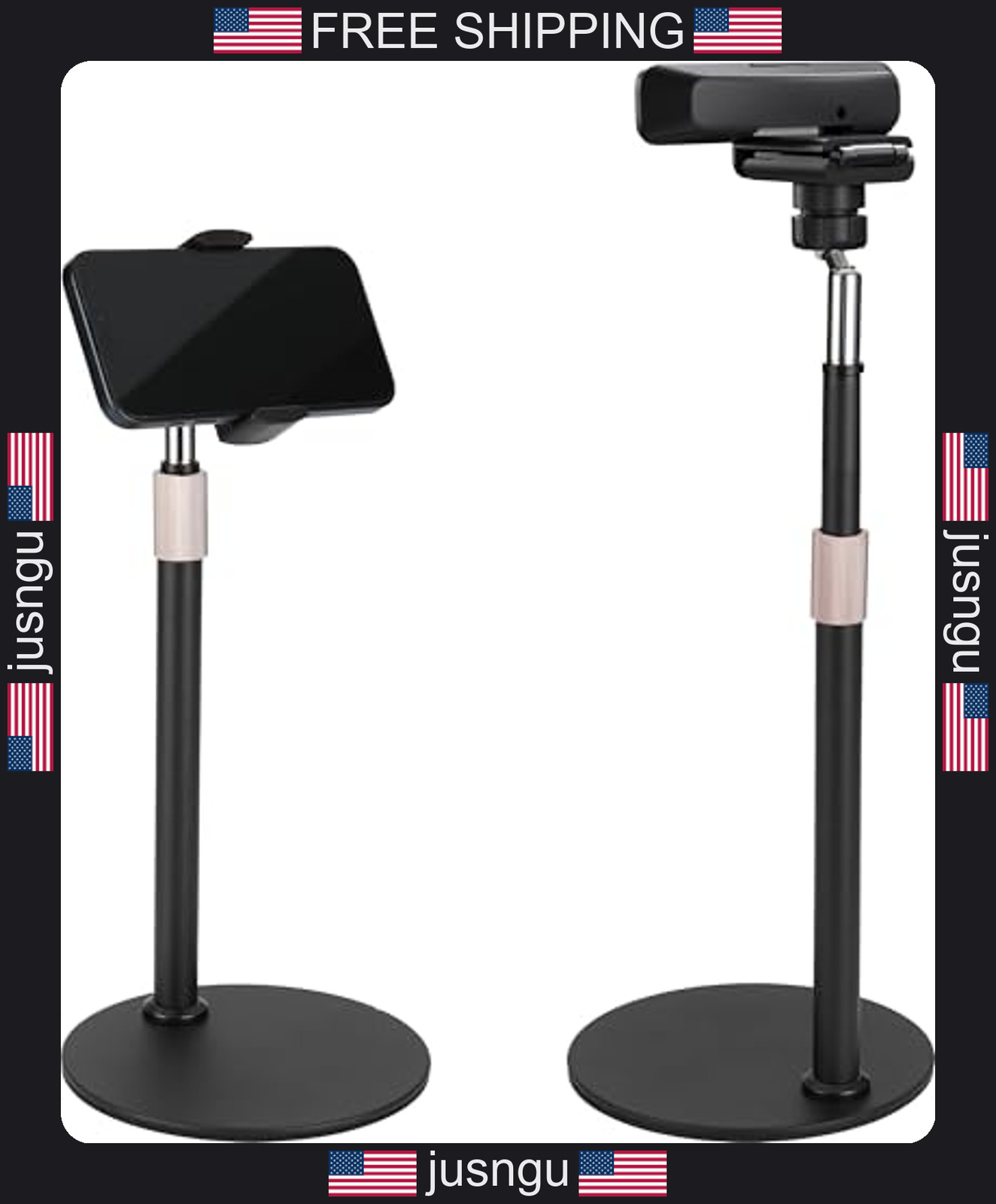 All Metal Webcam & Smartphone Desk Stand with 360° Swivel, Adjustable Height