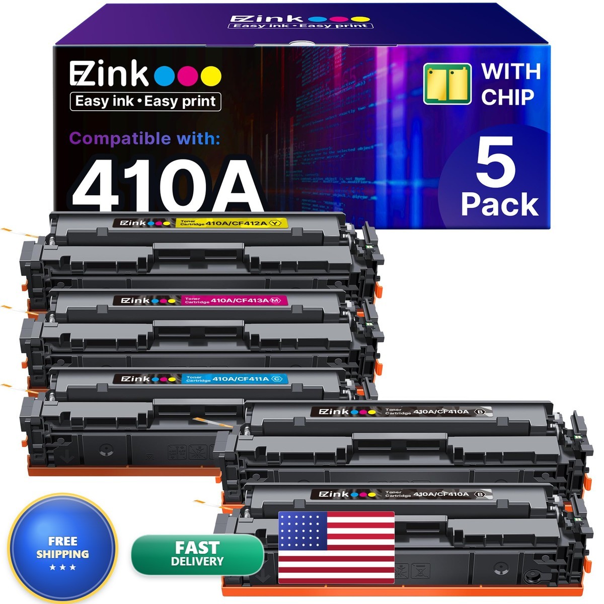 E-Z Ink 410A Toner Cartridge 5 Pack for HP Color LaserJet Pro M477 M452