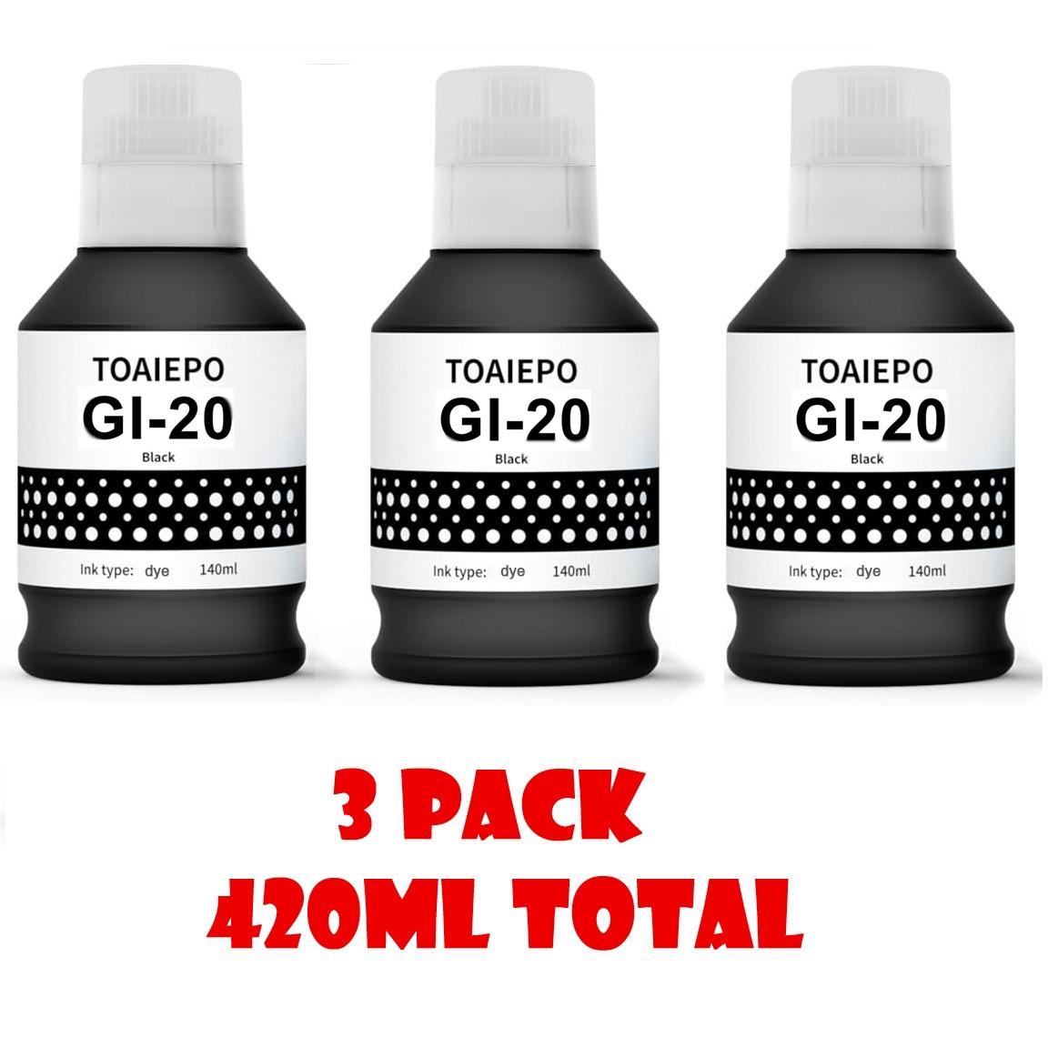 3 Pack Compatible GI-20 GI20 Black Ink 140ml (420ml total) for G5020 G6020 G7020