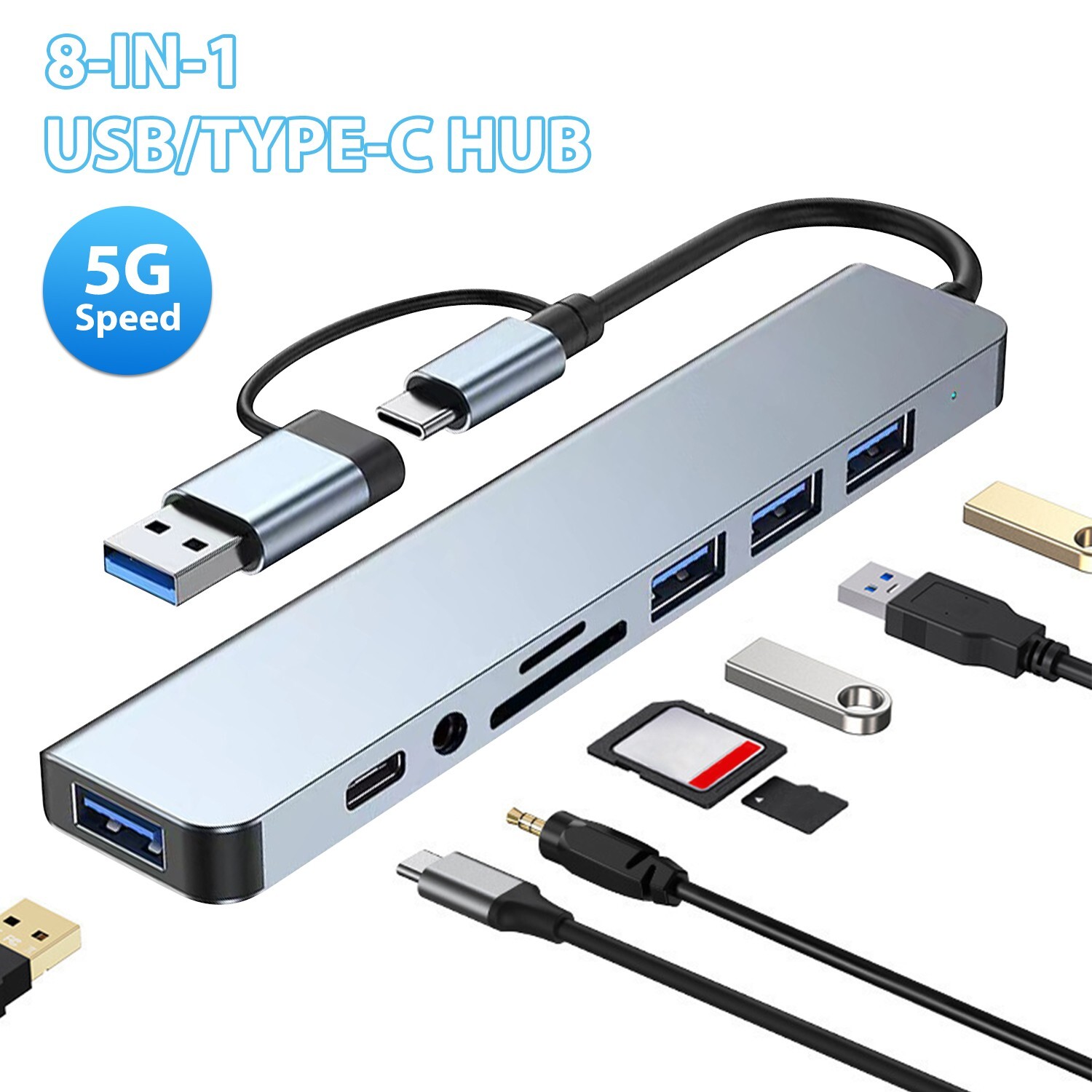 8-in-1 Laptop Hub - USB C Adapter with Power Delivery & 5G Speed | Mac/Windows U