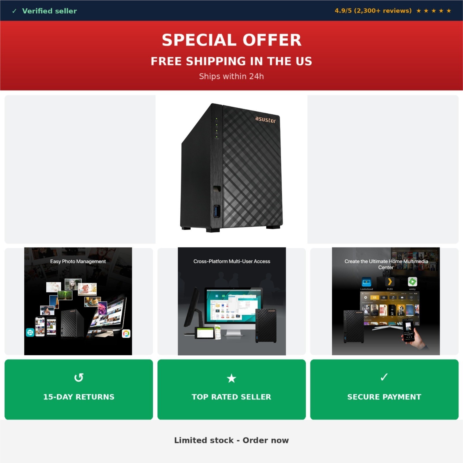 Asustor Drivestor 2 Gen 2 AS1202T 2-Bay NAS Diskless Quad-Core 2.5GbE Personal