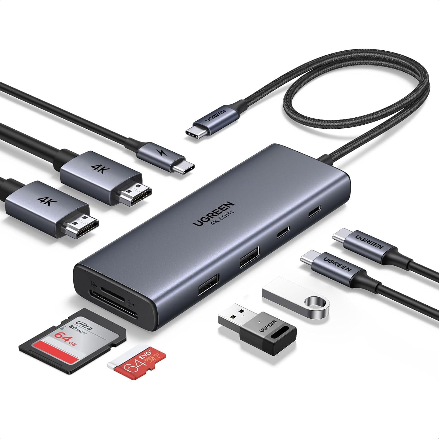 UGREEN USB C Docking Station Dual Monitor, 9-in-1 Aluminum Dock with 2xHDMI