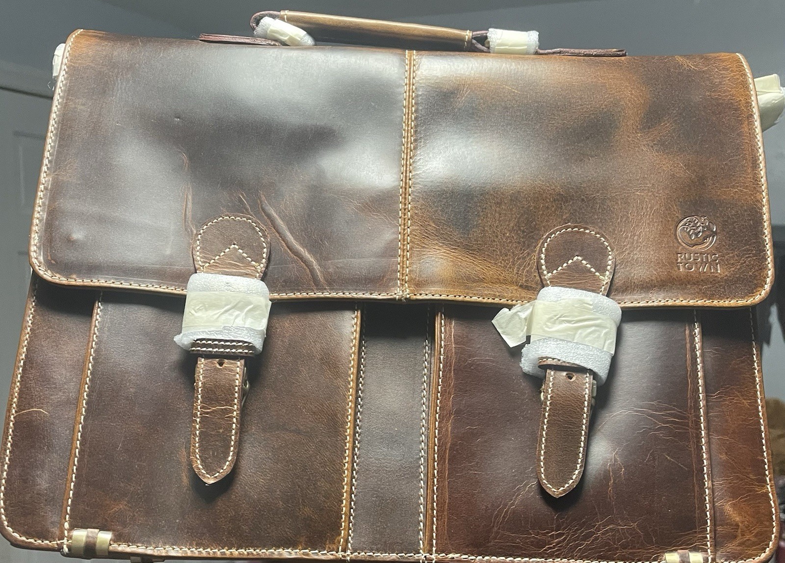 Wayne Premium 16" Leather Satchel Office Laptop Bag (Antique Brown)