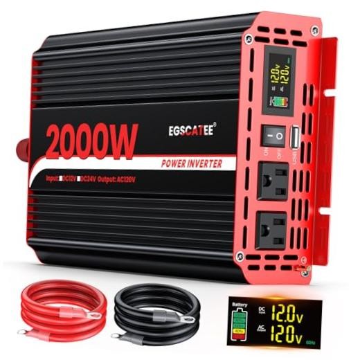2000W Power Inverter 12V DC to 110V/120V AC with LCD Display for 12V-2000W-RE