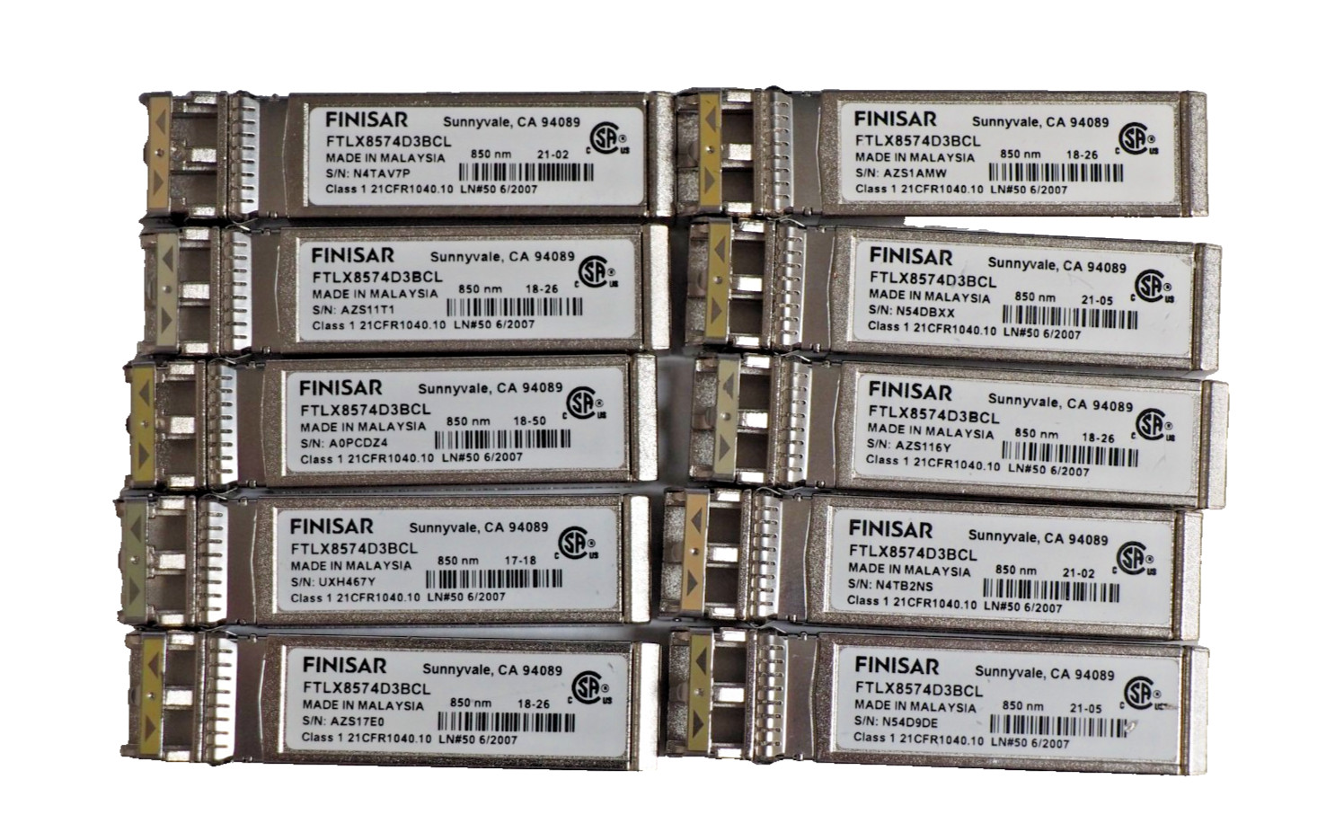 Lot of*100 Finisar FTLX8574D3BCL 10G SFP+ SR Base Optical Transceiver