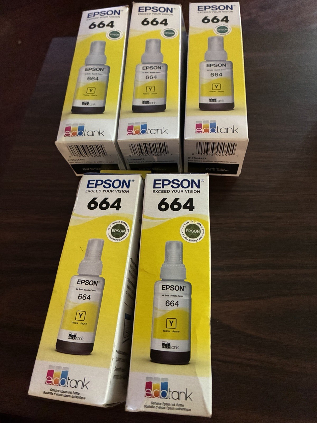 Lot Of 5 Genuine Epson 664 Yellow EcoTank Ink Bottles T664420 Sealed *EXPIRED*