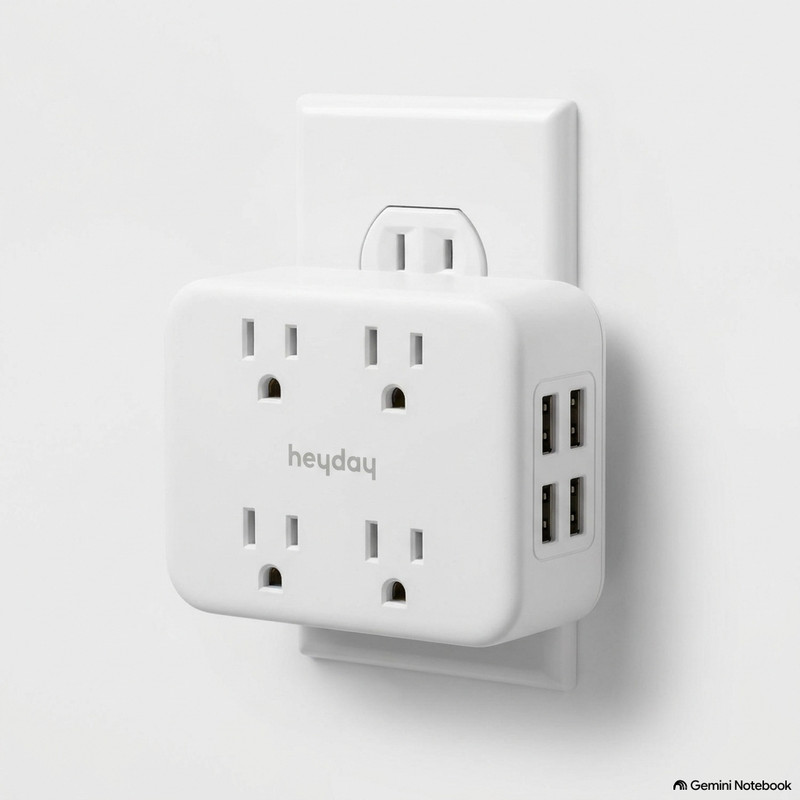 Heyday Wall Outlet Extender Surge Protector 4 AC Outlets USB-A USB-C Tap