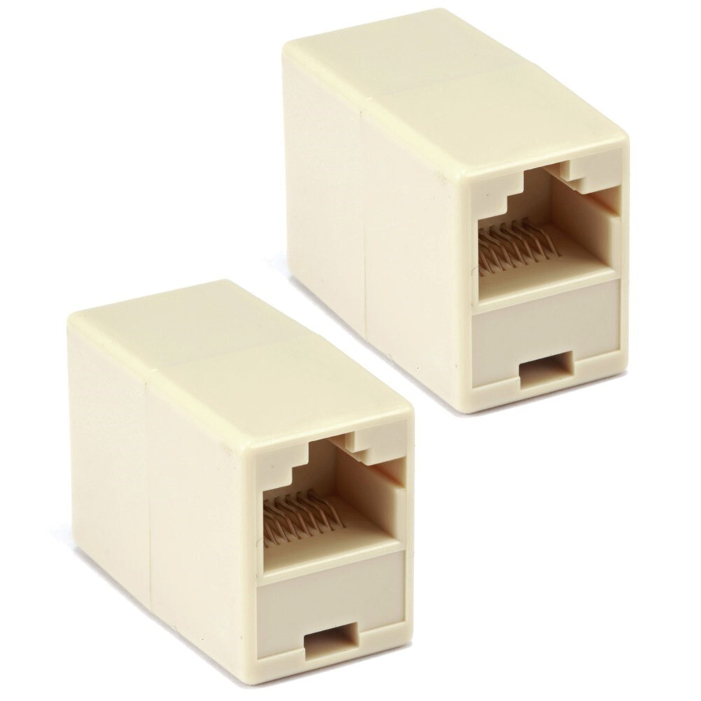 2x RJ45 8P8C Straight Inline Coupler Connector Ethernet Network LAN Cable Beige
