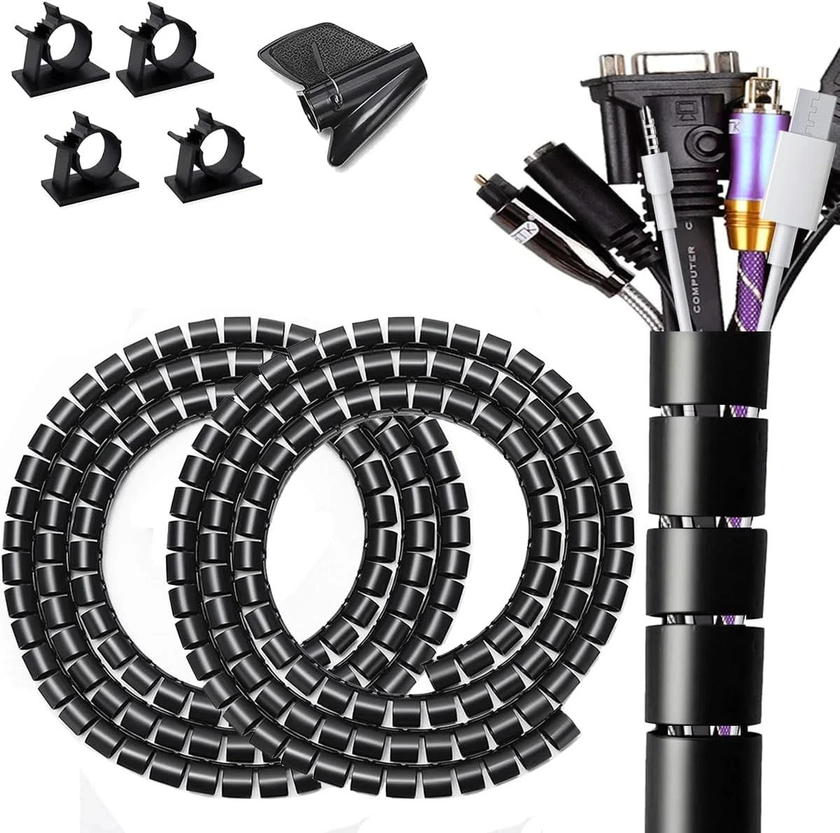 Large PC Cable Management Tube Sleeve under Desk Wire Organizer for Cords 2 PCS