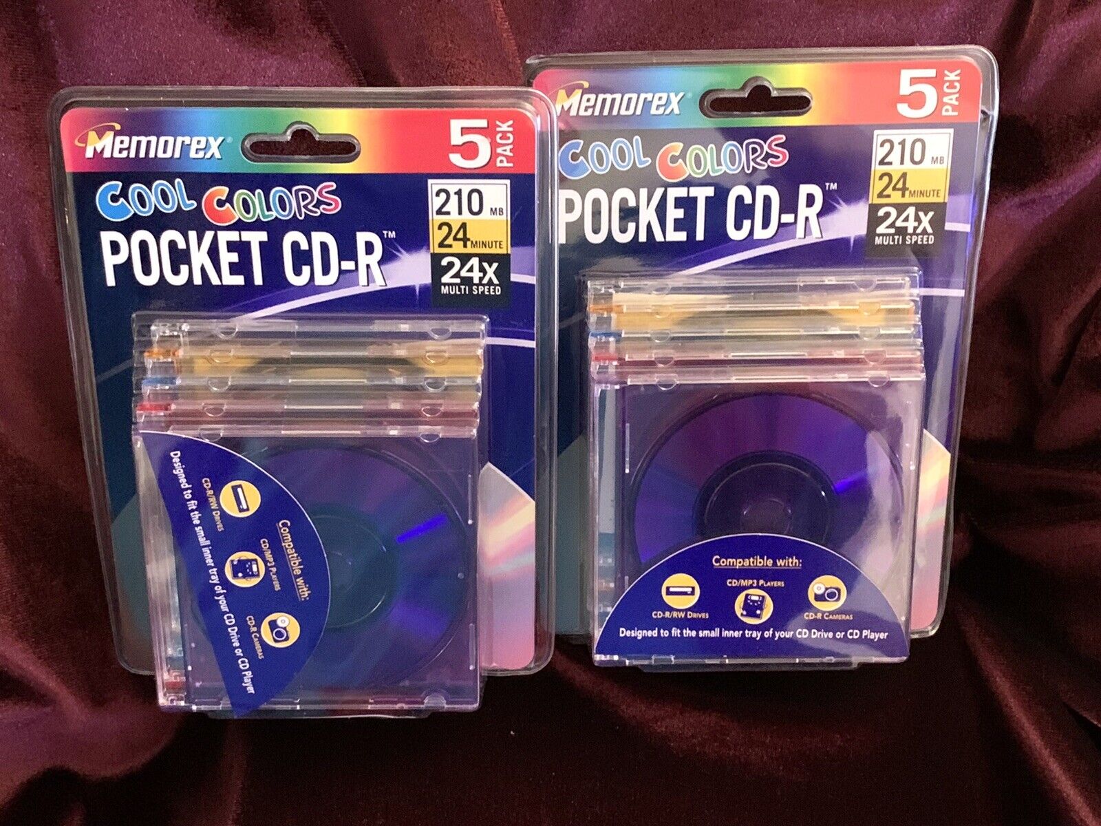 Lot of 2 Memorex Cool Colors Pocket CD-R 5 Pack 210 MB 24 Minute 24x Multi Speed