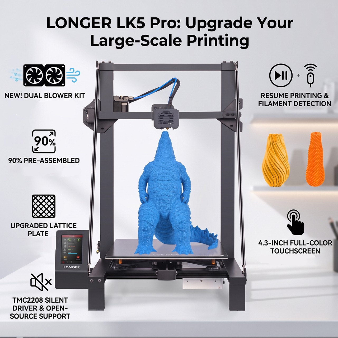 LONGER LK5 Pro FDM 3D Printer Large Build Size TMC2208 Ultra-Quiet Driver