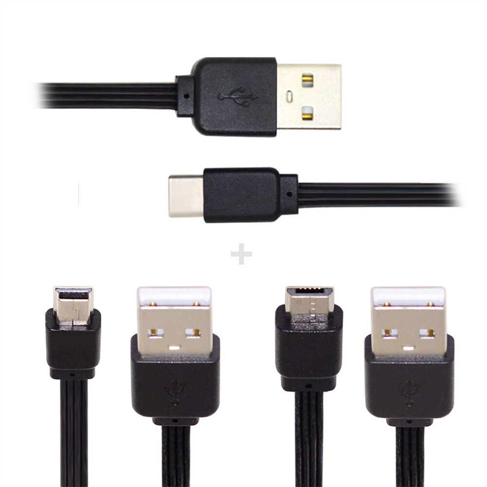 Cablecy  Flat Slim FPC Cable Type-A to Mini Micro USB 3pcs/lot 13cm USB 2.0