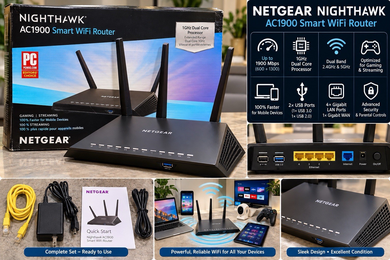 NETGEAR Nighthawk AC1900 Smart WiFi Router (‎R7000-100NAS)
