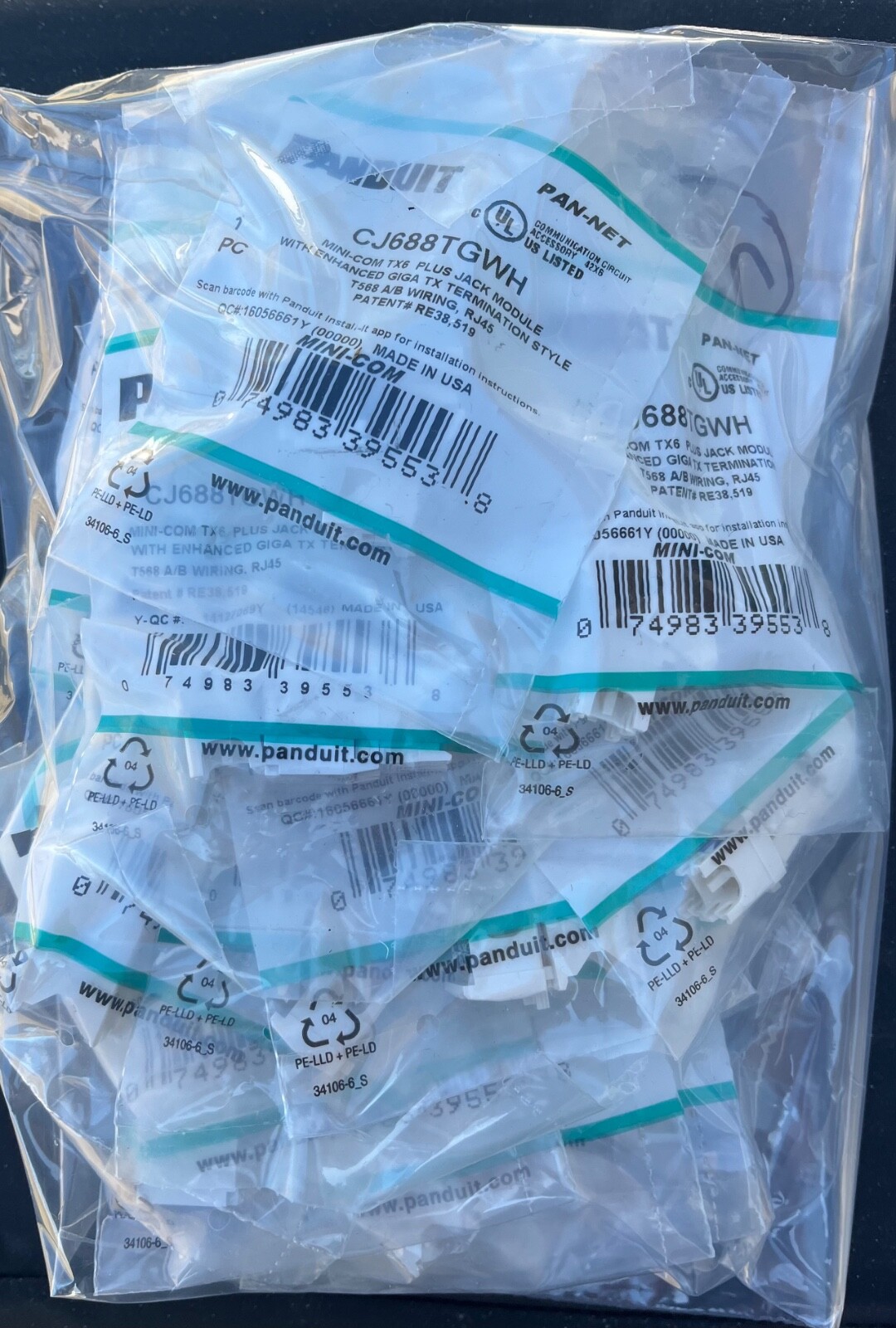 GENIUNE Panduit CJ688TGWH Cat6 Mini-Com Jack Module, White  lot of (20)