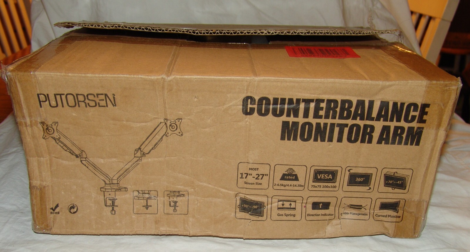 Putorsen Counterbalance Dual Monitor Arm Desk  Mount 17" 27" New NIB Gas Spring