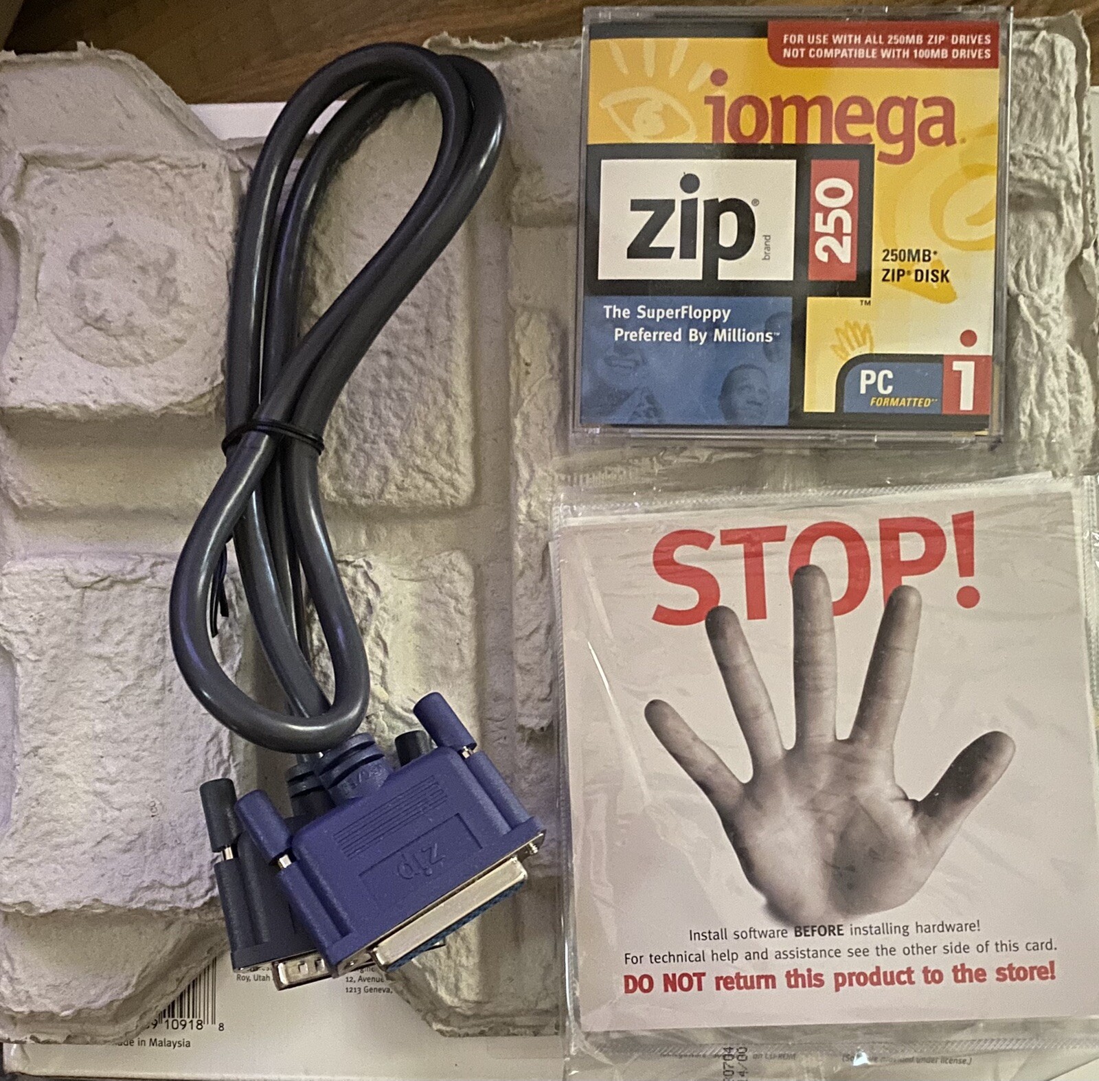 Iomega Parallel Cable 25 Pin DB25 M to F ZIP Drive Disk & Original Instructions